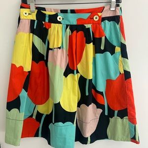 Anthropologie Fei Multicolor Tulip Print Pleated Skirt, Size 2.